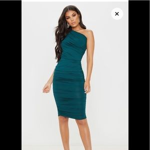 Emerald green one shoulder dress